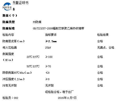 3PE防腐鋼管檢測報告